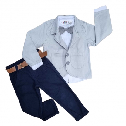 Blazer Cinza com Camisa e Calça Azul Infantil