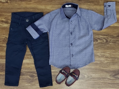 Calça Jeans Azul Marinho com Camisa Social Infantil
