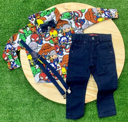 Calça Azul Marinho com Camisa Manga Longa Hérois Infantil