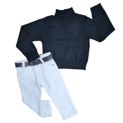 Calça Jeans Branca com Cacharrel Preta Infantil