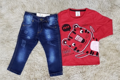 Calça Jeans com Camiseta Tiger Manga Longa