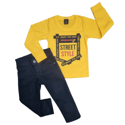 Calça Jeans Preta com Camiseta Manga Longa Street Style Infantil