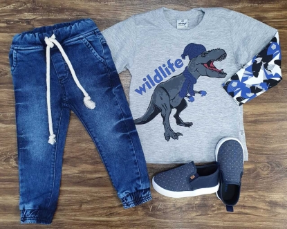 Calça Jogger com Camiseta Wildlife Cinza Infantil