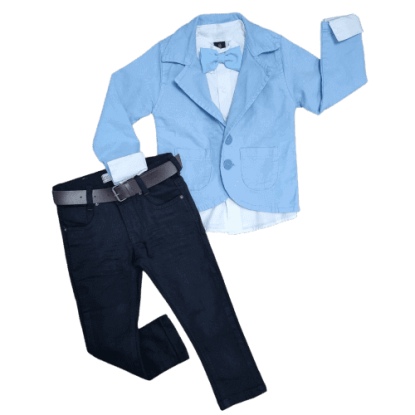 Calça Preta com Camisa Branca e Blazer Azul Claro Infantil