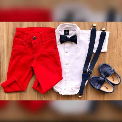 Calça Vermelha com Body Social Branco Infantil