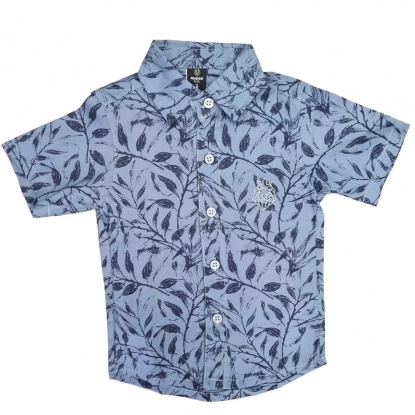 Camisa Curta Azul Infantil Floral