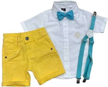 Camisa Branca Curta com Bermuda Amarela Infantil