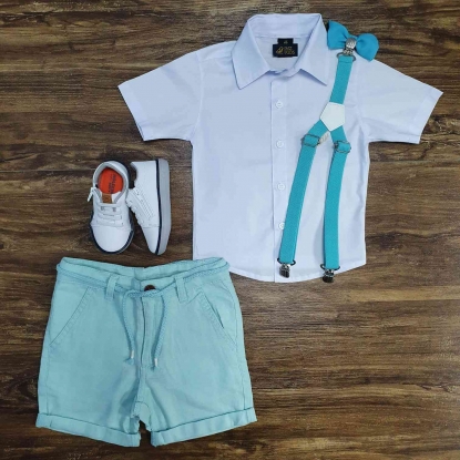 Camisa Branca Social com Bermuda Verde Infantil