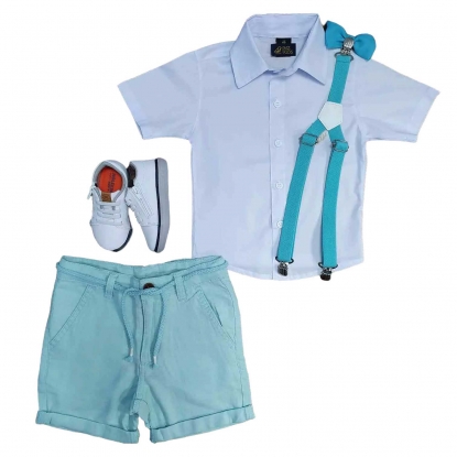 Camisa Branca Social com Bermuda Verde Infantil