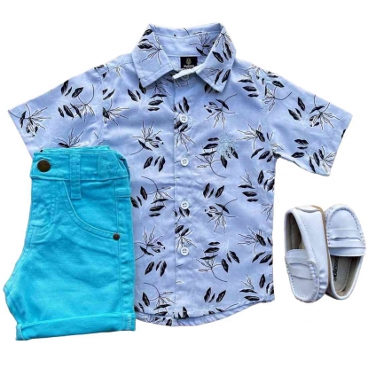 Camisa Floral com Bermuda Azul Infantil