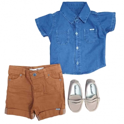 Camisa Jeans com Bermuda Caramelo Infantil
