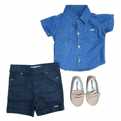 Camisa Jeans com Bermuda Preta Infantil