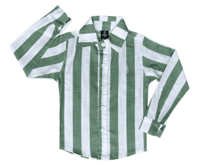 Camisa Manga Longa Listrada Verde e Branco Infantil