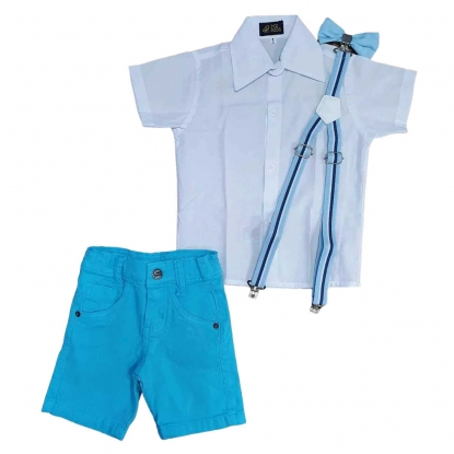 Camisa Social Branca com Bermuda Azul Infantil