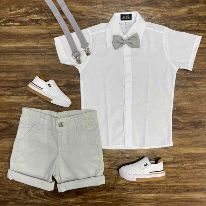 Camisa Social Branca com Bermuda Cinza Infantil