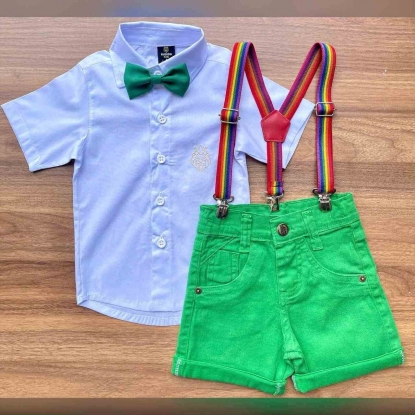Camisa Social Branca com Bermuda Verde Infantil