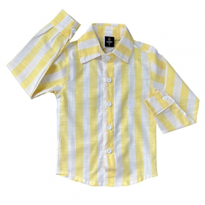 Camisa Social Listrada Amarelo Infantil