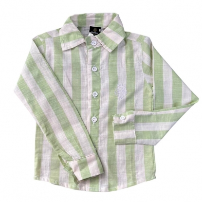 Camisa Social Listrada Verde Infantil