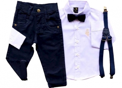 Camisa Social Longa com Calça Preta Infantil
