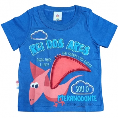 Camiseta Azul Dinossauro Infantil