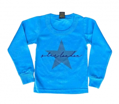 Camiseta Azul Estrela Manga Longa Infantil