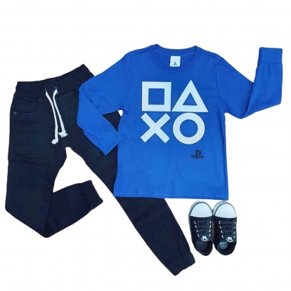 Camiseta Azul Playstation com Calça Jogger Infantil