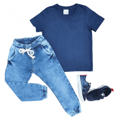 Camiseta Básica Azul Marinho com Calça Jogger Infantil
