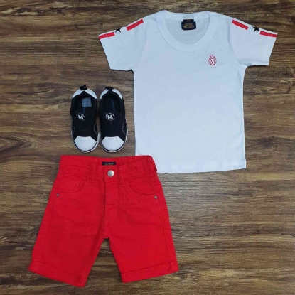 Camiseta Branca com Bermuda Vermelha Infantil