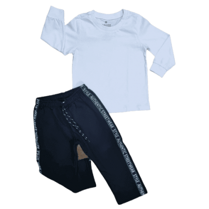 Camiseta Branca Longa com Calça de Moletom com Detalhe Lateral Infantil