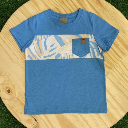 Camiseta Curta Azul Floral Infantil