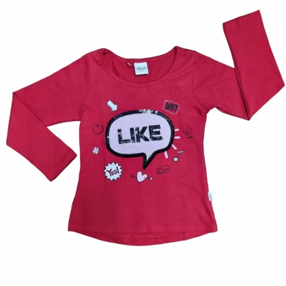 Camiseta Feminina Vermelha Manga Longa Infantil