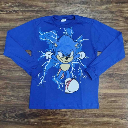 Camiseta Infantil Manga Longa Sonic Azul