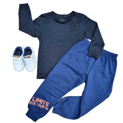 Camiseta Longa com Calça Moletom Azul Infantil