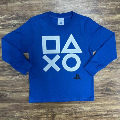 Camiseta Playstation Azul Manga Longa Infantil