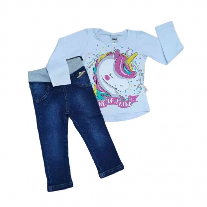 Camiseta Unicórnio com Calça Jeans Infantil