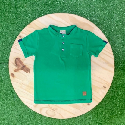 Camiseta Verde Manga Curta com Botão Infantil