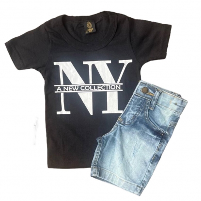 Conjunto Bermuda Jeans e Camiseta NY Infantil
