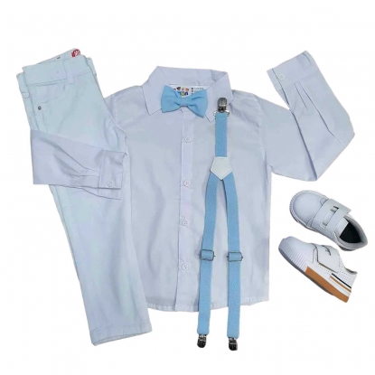 Conjunto Branco Calça Batizado Azul Infantil