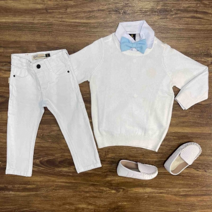 Conjunto Branco Infantil Suéter com Camisa e Calça