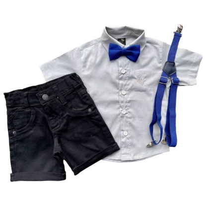 Conjunto Social Camisa Branca com Bermuda Preta Menino Infantil