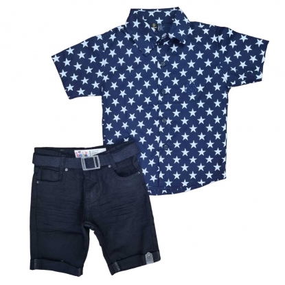 Conjunto Camisa Estrelas Infantil com Bermuda Preta