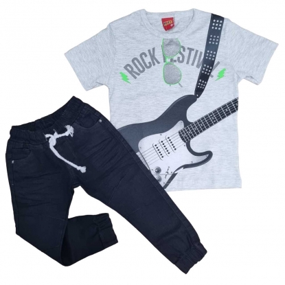 Conjunto Camiseta Cinza Rock Infantil com Calça