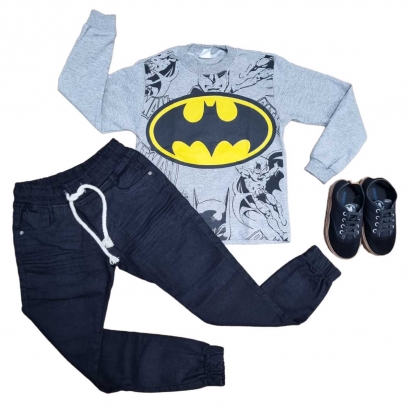 Conjunto Camiseta Loga Batman Infantil com Calça