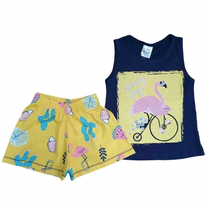 Conjunto Flamingo Amarelo e Azul Infantil