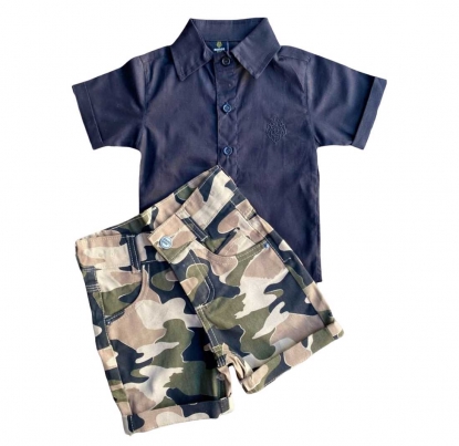 Conjunto Infantil Bermuda Camuflada com Camisa Preta