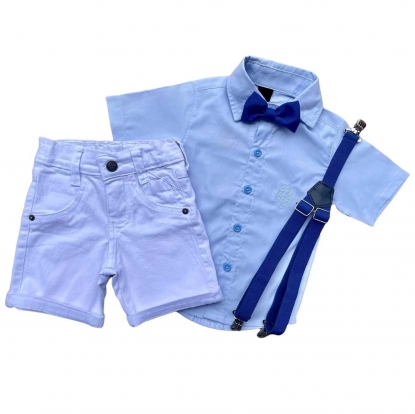 Conjunto Infantil Camisa Azul com Bermuda Branca mais Kit Azul Royal