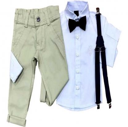 Conjunto Infantil Camisa Branca mais Calça com Kit Preto