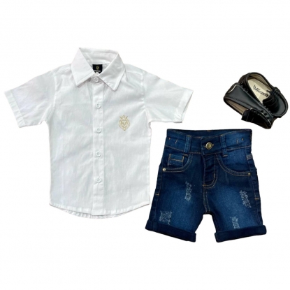 Conjunto Infantil Camisa Branco com Bermuda