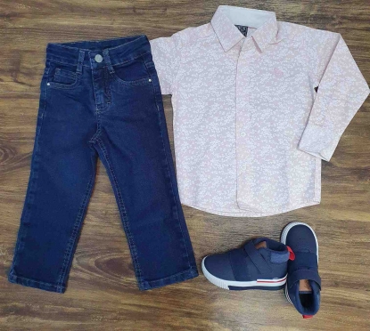 Conjunto Infantil Camisa Floral com Calça Jeans