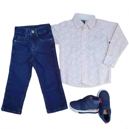 Conjunto Infantil Camisa Floral com Calça Jeans